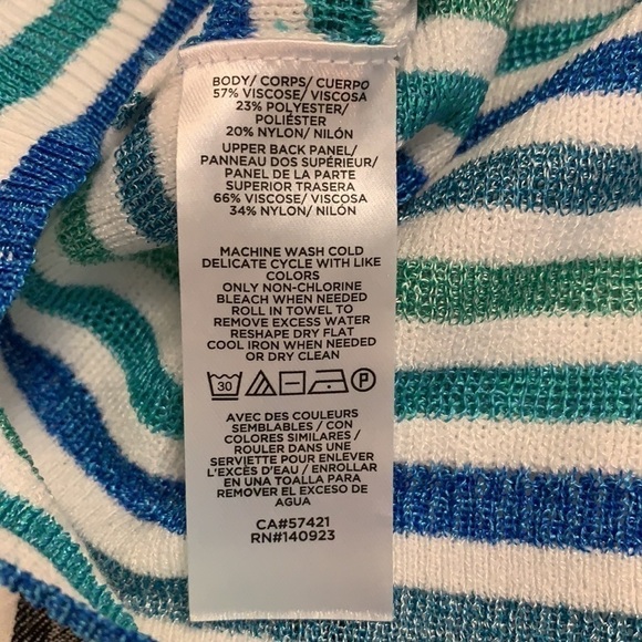 LOFT striped knit sweater halter tank stretch top blue white green size medium - Picture 7 of 11